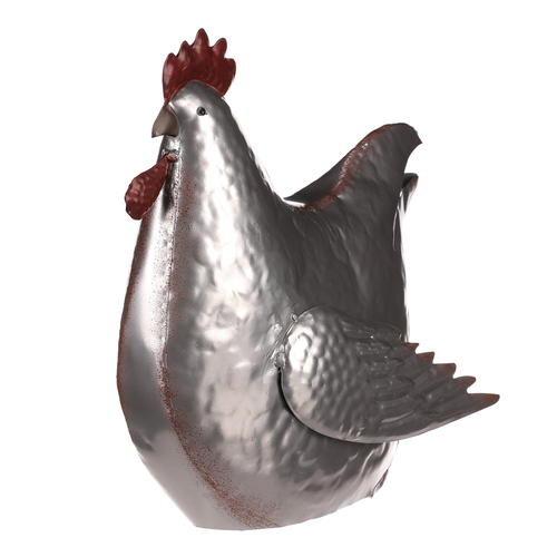 Slepice - kovová dekorace, barva stříbrná
