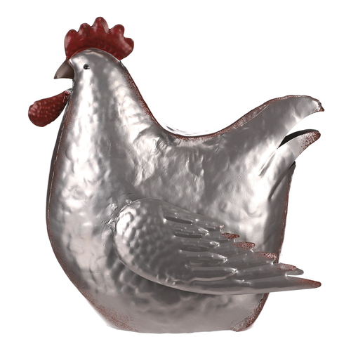 Slepice - kovová dekorace, barva stříbrná