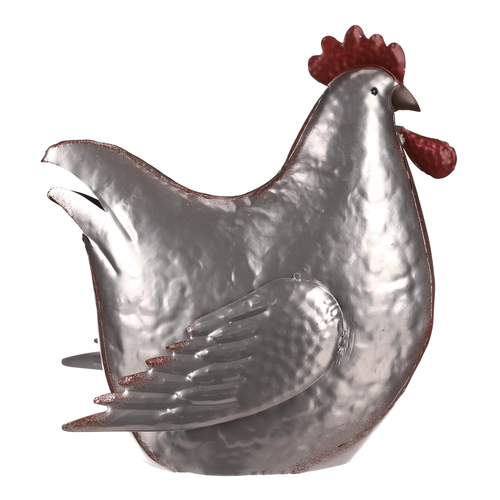 Slepice - kovová dekorace, barva stříbrná