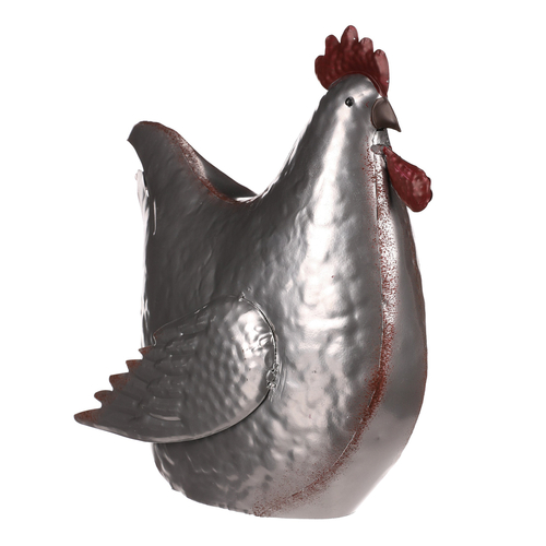 Slepice - kovová dekorace, barva stříbrná