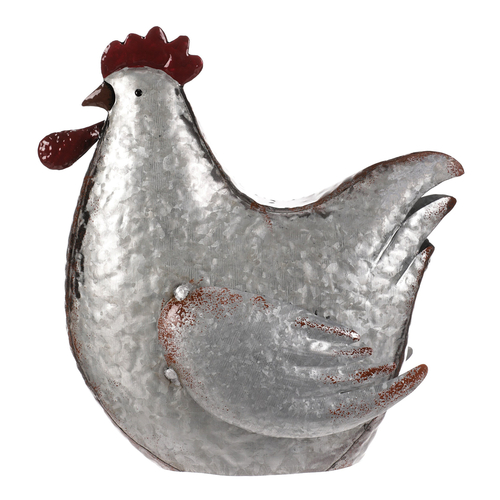 Slepice - kovová dekorace, barva stříbrná