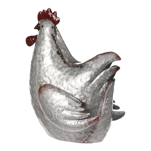 Slepice - kovová dekorace, barva stříbrná