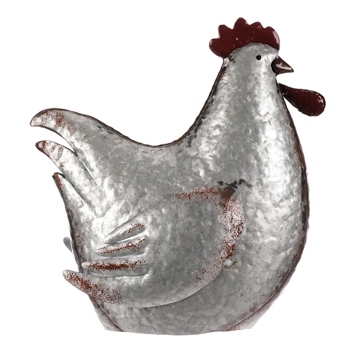 Slepice - kovová dekorace, barva stříbrná
