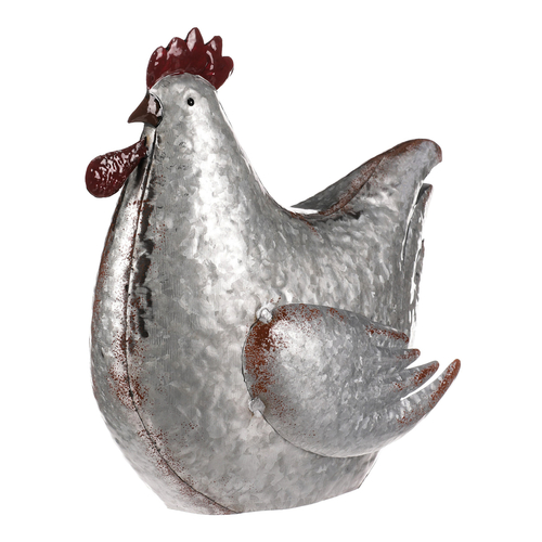 Slepice - kovová dekorace, barva stříbrná