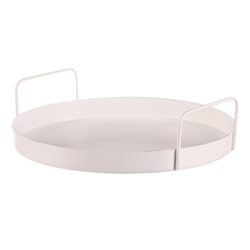 Tác kovový s uchy - kulatý tvar, barva bílá