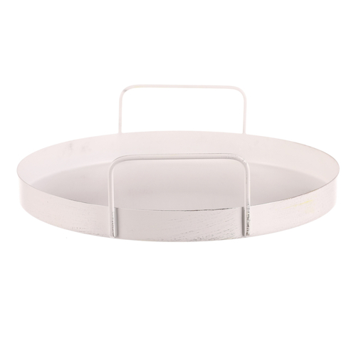 Tác kovový s uchy - kulatý tvar, barva bílá