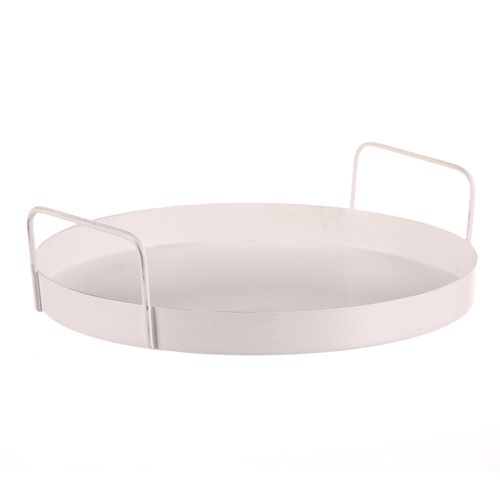 Tác kovový s uchy - kulatý tvar, barva bílá