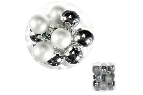 Kulaté skleněné ozdoby - pr. 2 cm, stříbrné, cena za 1 balení (12 ks)