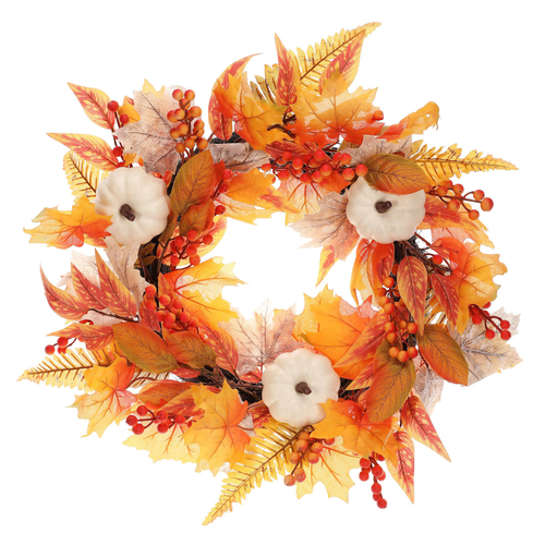 Věnec umělý - podzimní, pr. 50 cm, listí, dýně a bobule