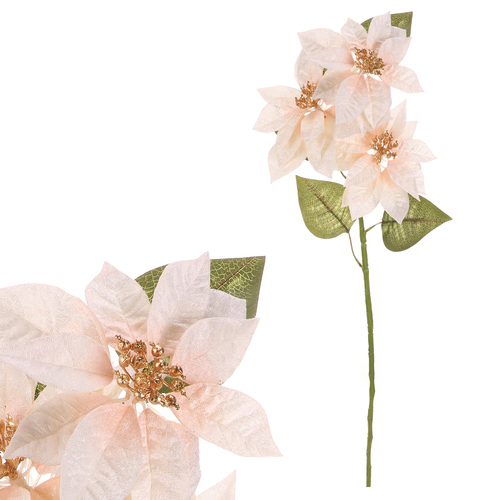 Vánoční růže - umělá řezaná, 3 květy, zlatý střed, krémová