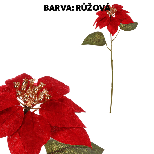 Vánoční růže - umělá řezaná květina, růžovo-zlatá