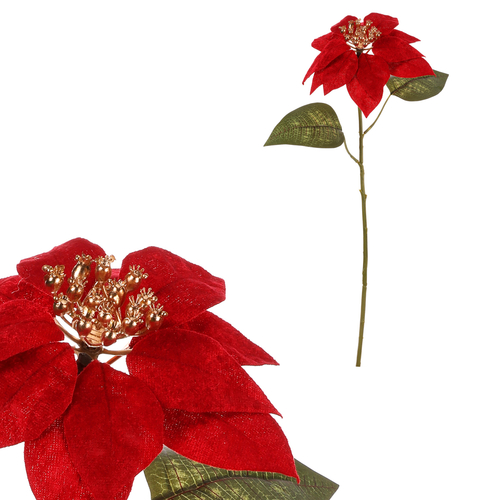 Vánoční růže - umělá řezaná květina, červeno-zlatá