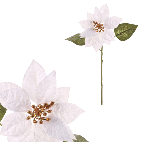 Vánoční růže - umělá řezaná květina, bílo-zlatá