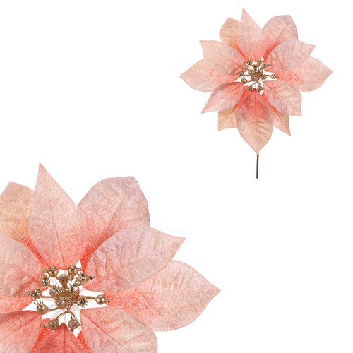 Vánoční růže - umělý květ, zlatý střed, růžový