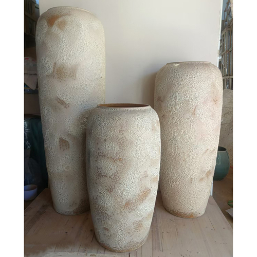 Váza keramická - výška 90 cm, světle béžová