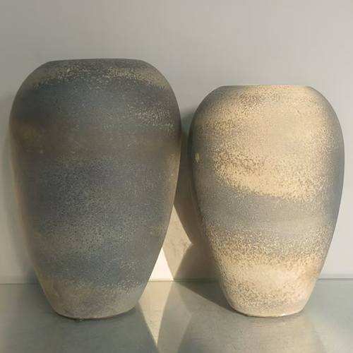 Váza keramická - výška 33 cm, zaoblená, béžovo-šedá