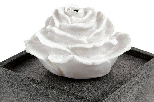 Fontána s LED světlem - polyresin, dekor kámen, a bílá růže