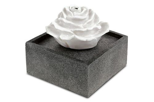 Fontána s LED světlem - polyresin, dekor kámen, a bílá růže